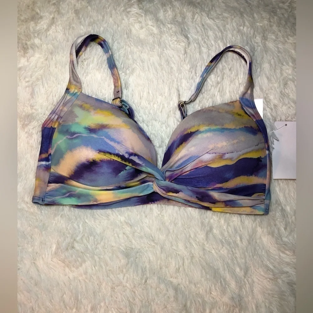 VENUS Purple and Yellow Marble Bikini Top with Adjustable Straps DDD